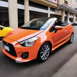 This is a high-definition photograph of a tuned Mitsubishi Colt CZC convertible, painted in a bright peach color