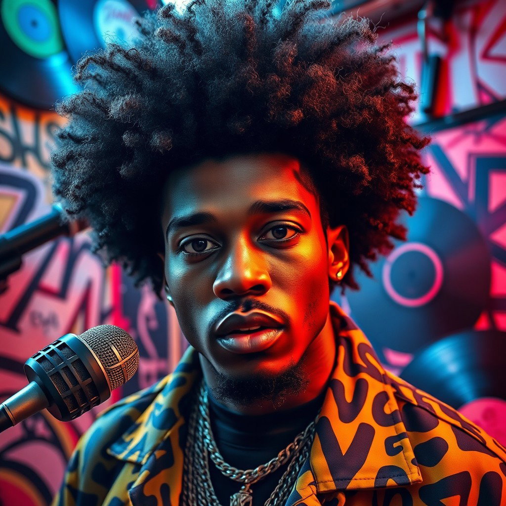 Bold and Vibrant: Rapper Close-Up Portrait