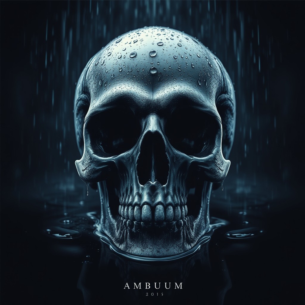 A striking album cover design featuring a close-up of a skull with intricate details, set against a dark, atmospheric background