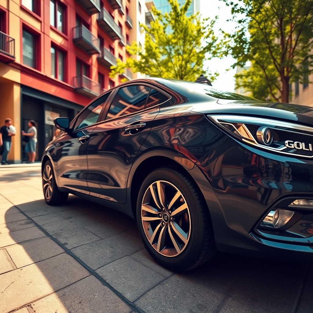 A sleek black Gol G5 car parked in an urban environment, showcasing its modern design and glossy finish