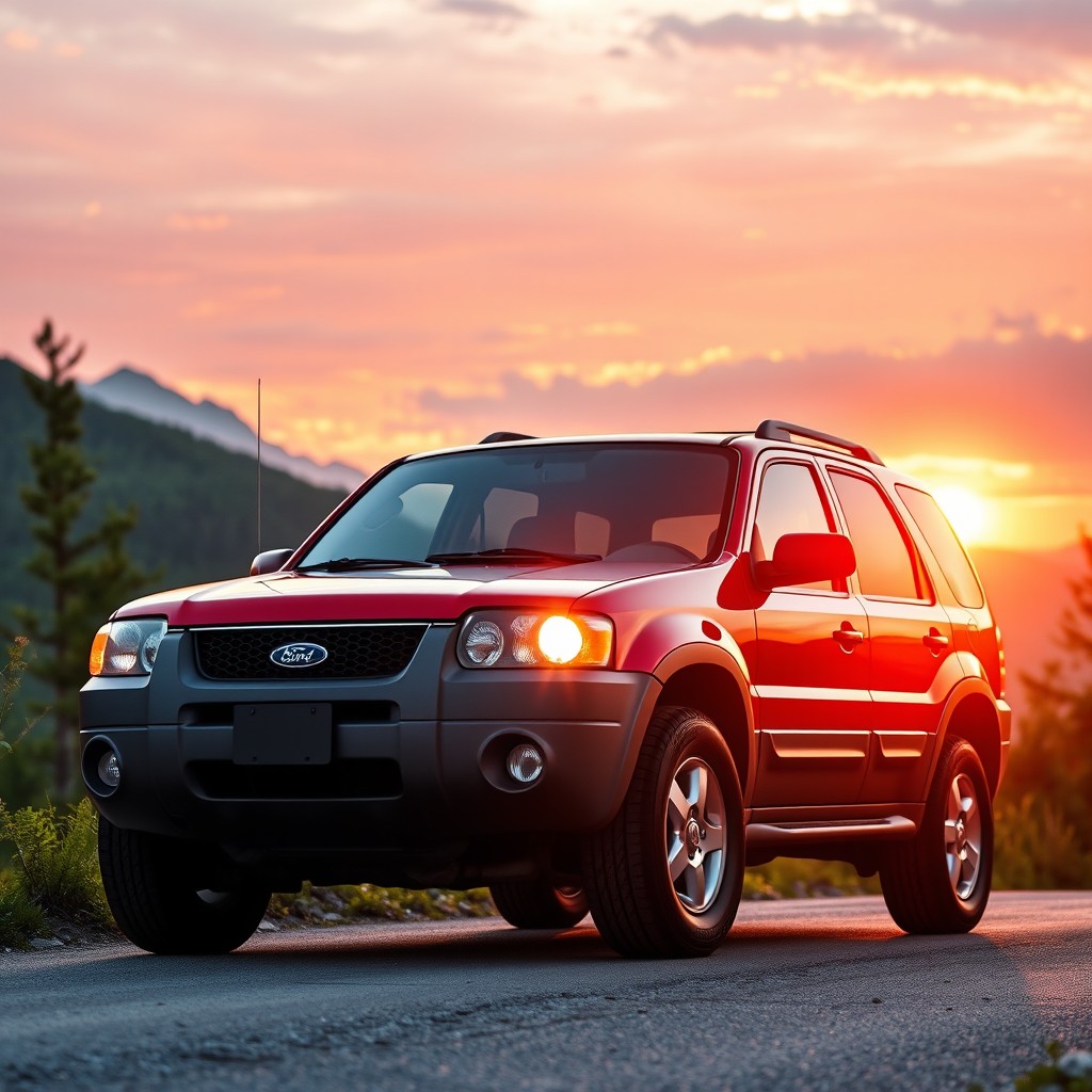 A dynamic vision of a 2002 Ford Escape, showcasing its sleek design with a vibrant color