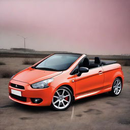 This is a high-resolution photograph of a tuned Mitsubishi Colt CZC convertible in a striking bright coral color