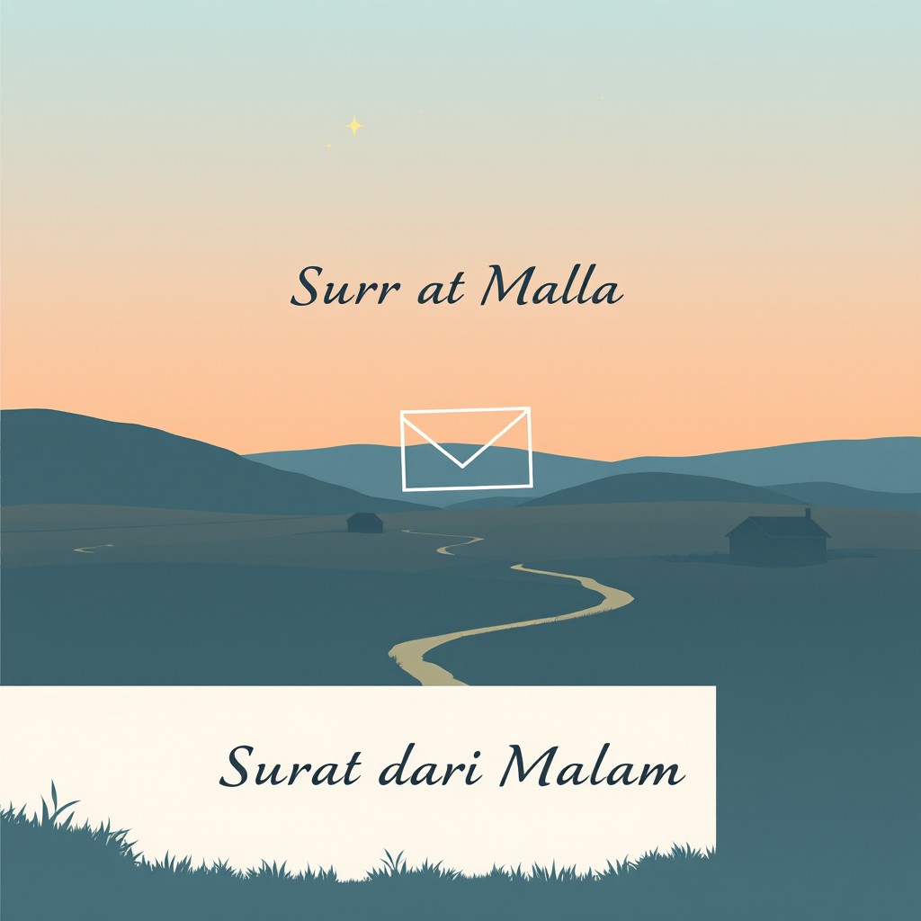 A minimalist book cover design titled 'Surat dari Malam', capturing the essence of a rural village in the 1970s