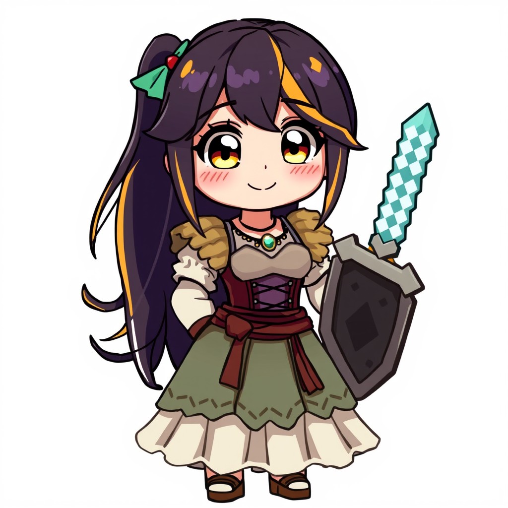 An anime girl character in a Minecraft style, designed to fit into a medieval era setting