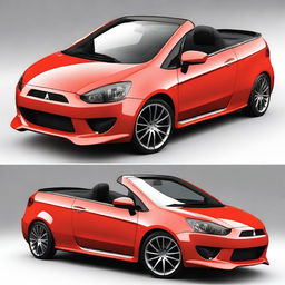 This is a high-resolution photograph of a tuned Mitsubishi Colt CZC convertible, painted in a bright coral color