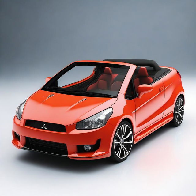 This is a high-resolution photograph of a tuned Mitsubishi Colt CZC convertible, painted in a bright coral color