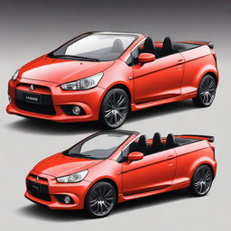 This is a high-resolution photograph of a tuned Mitsubishi Colt CZC convertible, painted in a bright coral color