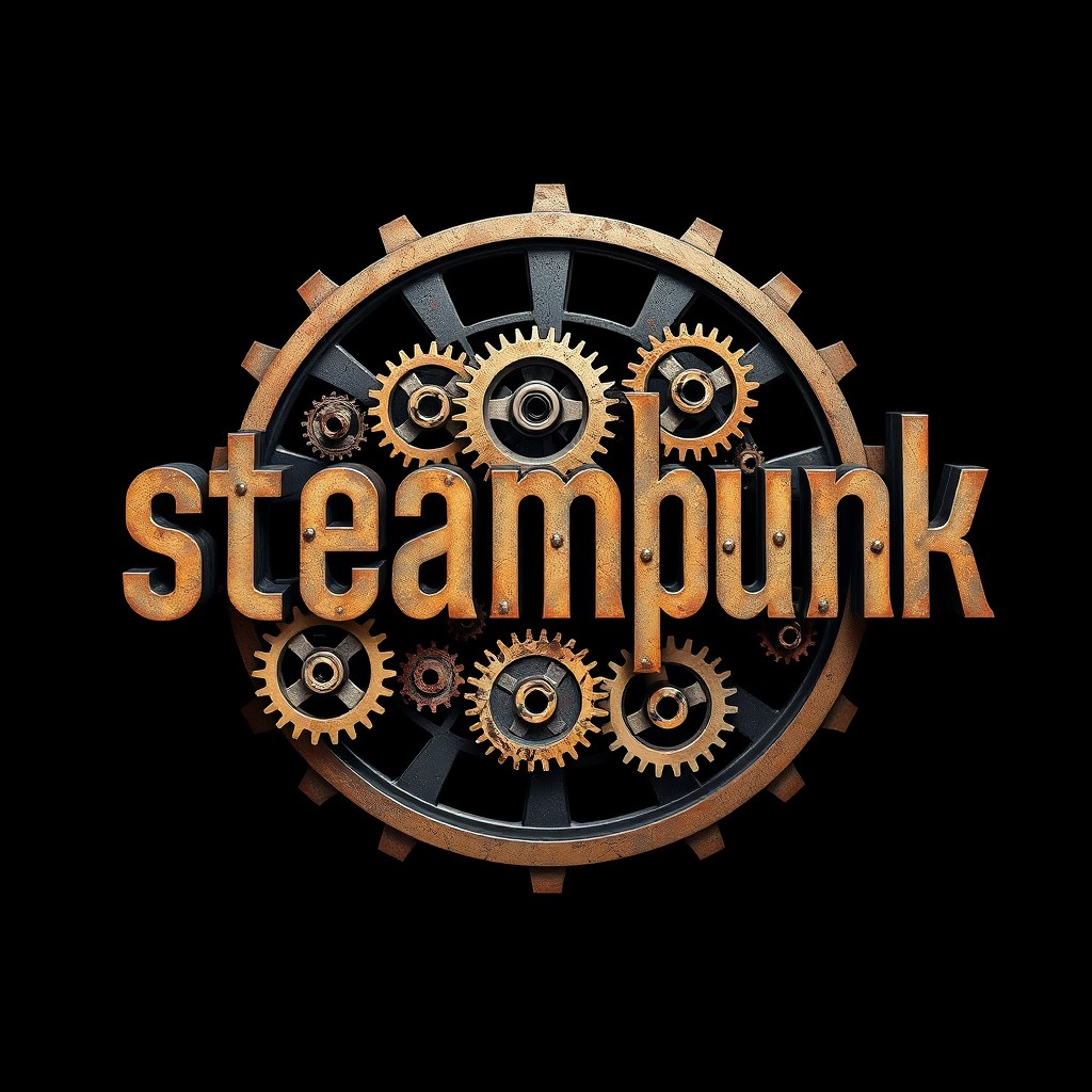 A striking emblem featuring the word "steampunk" crafted entirely from intricately detailed gears