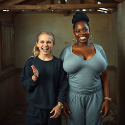 In an abandoned poor shack, a 19-year-old malnourished and evil-looking blonde woman with blue eyes is praising joyfully, her eyes wide and manic as she shouts and smiles