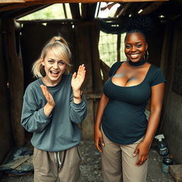 In an abandoned poor shack, a 19-year-old malnourished and sinister-looking blonde woman with blue eyes is praising excitedly, her eyes wide and manic as she screams and grins