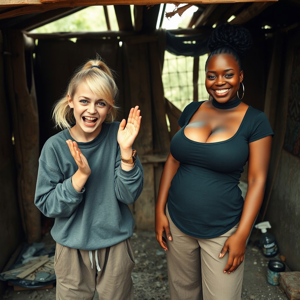 In an abandoned poor shack, a 19-year-old malnourished and sinister-looking blonde woman with blue eyes is praising excitedly, her eyes wide and manic as she screams and grins