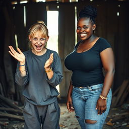 In an abandoned poor shack, a 19-year-old malnourished and sinister-looking blonde woman with blue eyes is praising excitedly, her eyes wide and manic as she screams and grins