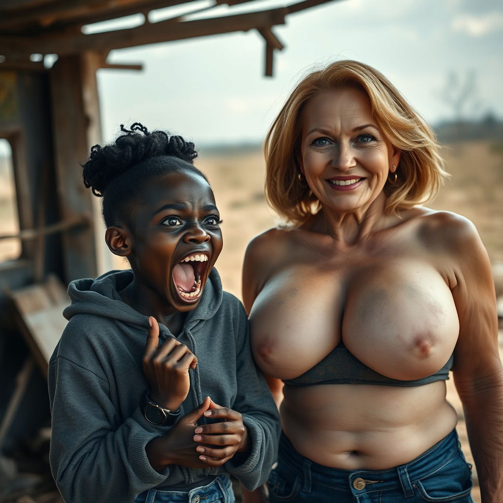 In a rundown, abandoned shack, a 19-year-old African woman with a sinister aura and malnourished appearance exuberantly praises with wide, bulging eyes