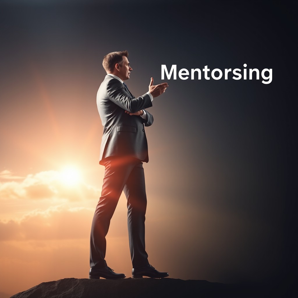 An impactful and sophisticated cover image that embodies the essence of leadership through mentoring and human capital development, with a photorealistic and modern conceptual style