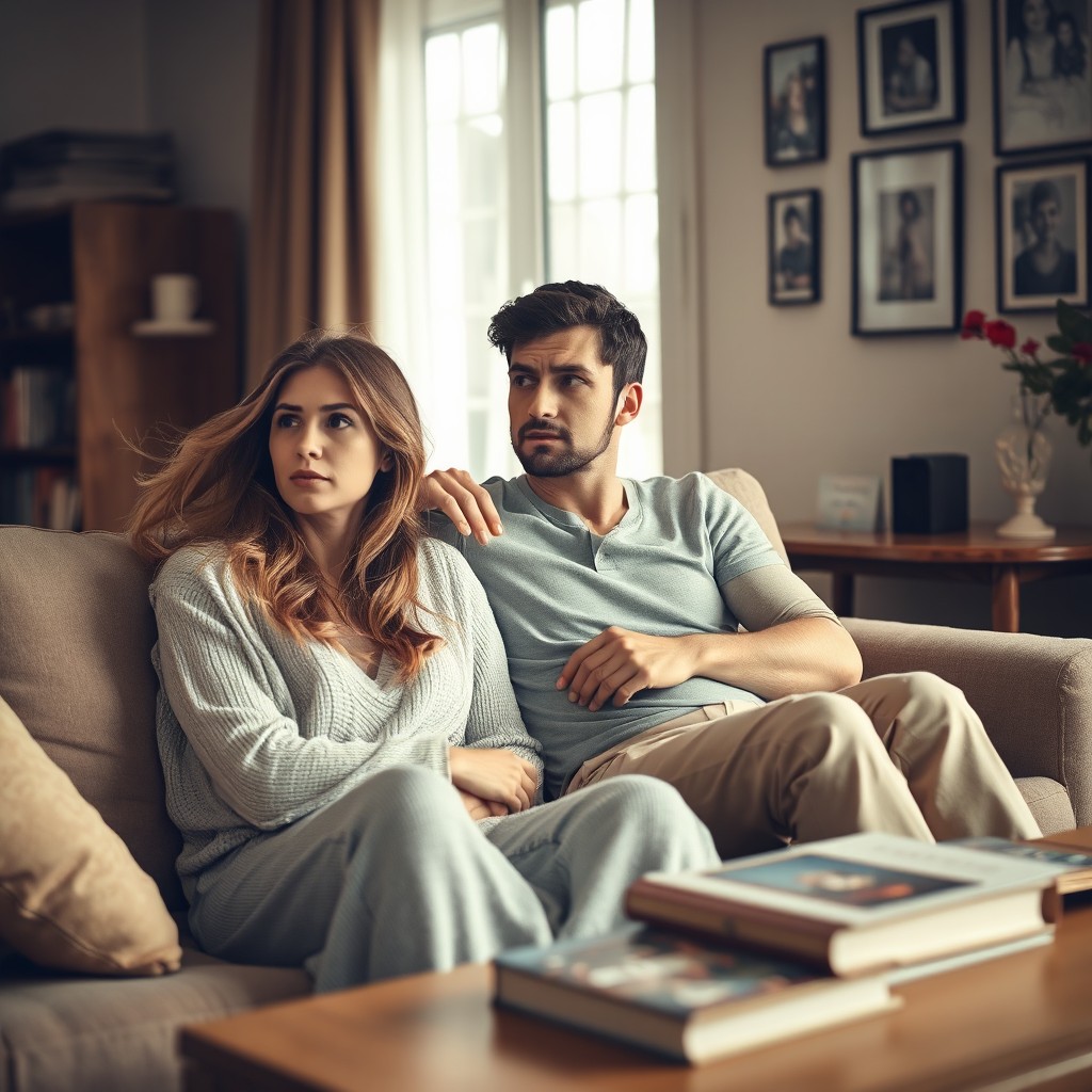 An intimate scene capturing the emotional complexities of a relationship