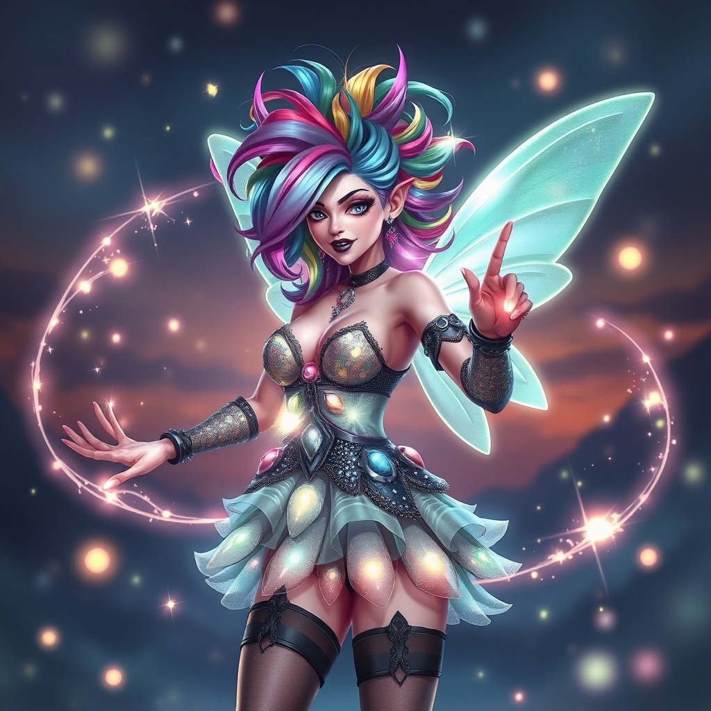 A new DC supervillain named Pixie, depicted as an alluring and whimsical female character