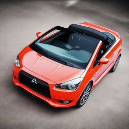 A high-quality photograph showcasing a tuned Mitsubishi Colt CZC convertible in a bright coral color