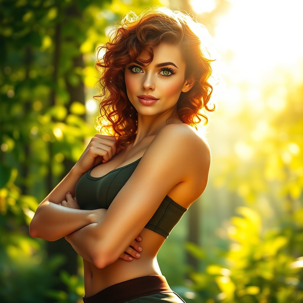 A strikingly beautiful female figure with a well-toned athletic build, captured in a dynamic pose