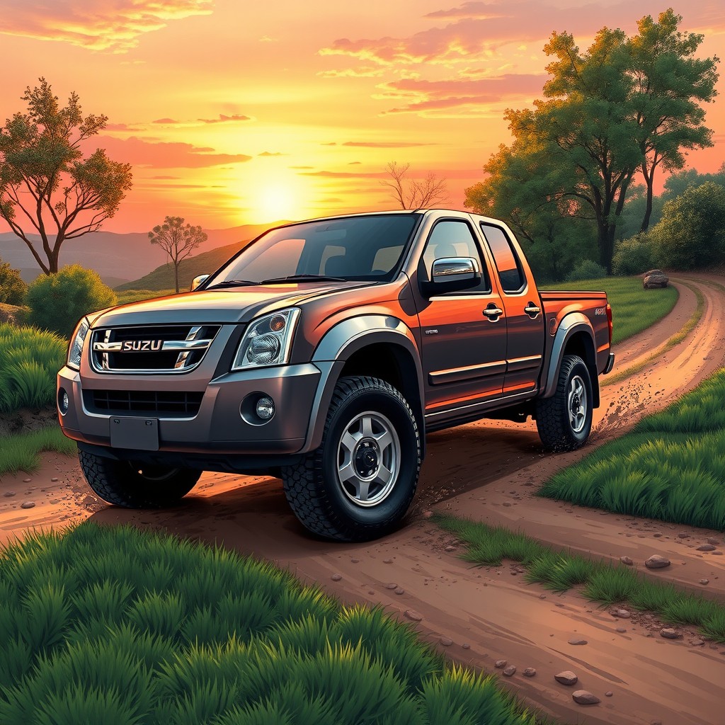 A detailed illustration of a 2006 Isuzu D-Max pickup truck, showcasing its rugged design and off-road capabilities