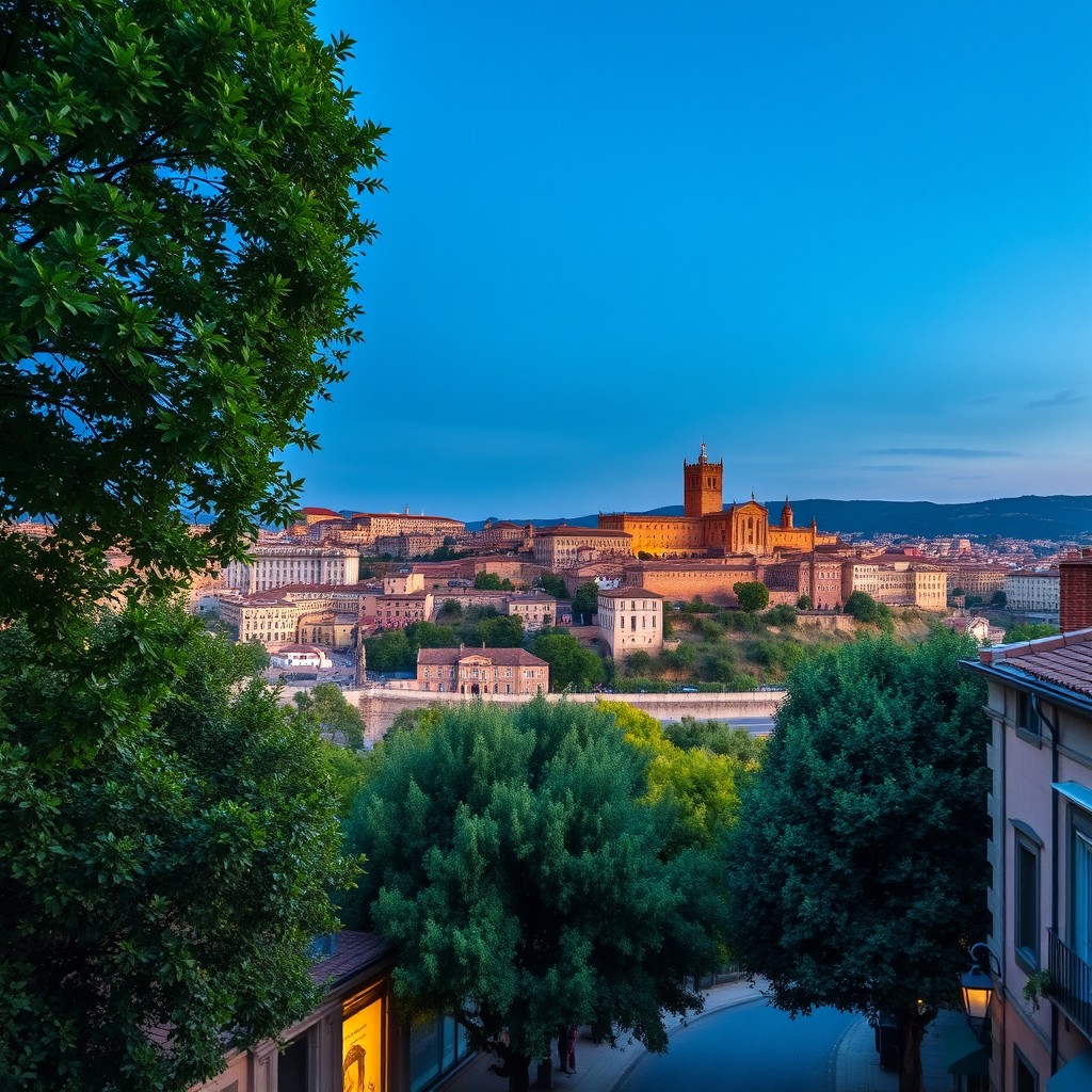 A stunning view of Toledo, Spain, showcasing its rich historical architecture and stunning blue tones