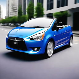 A high-resolution photograph capturing a tuned Mitsubishi Colt CZC convertible in a bright blue color