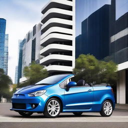 A high-resolution photograph capturing a tuned Mitsubishi Colt CZC convertible in a bright blue color