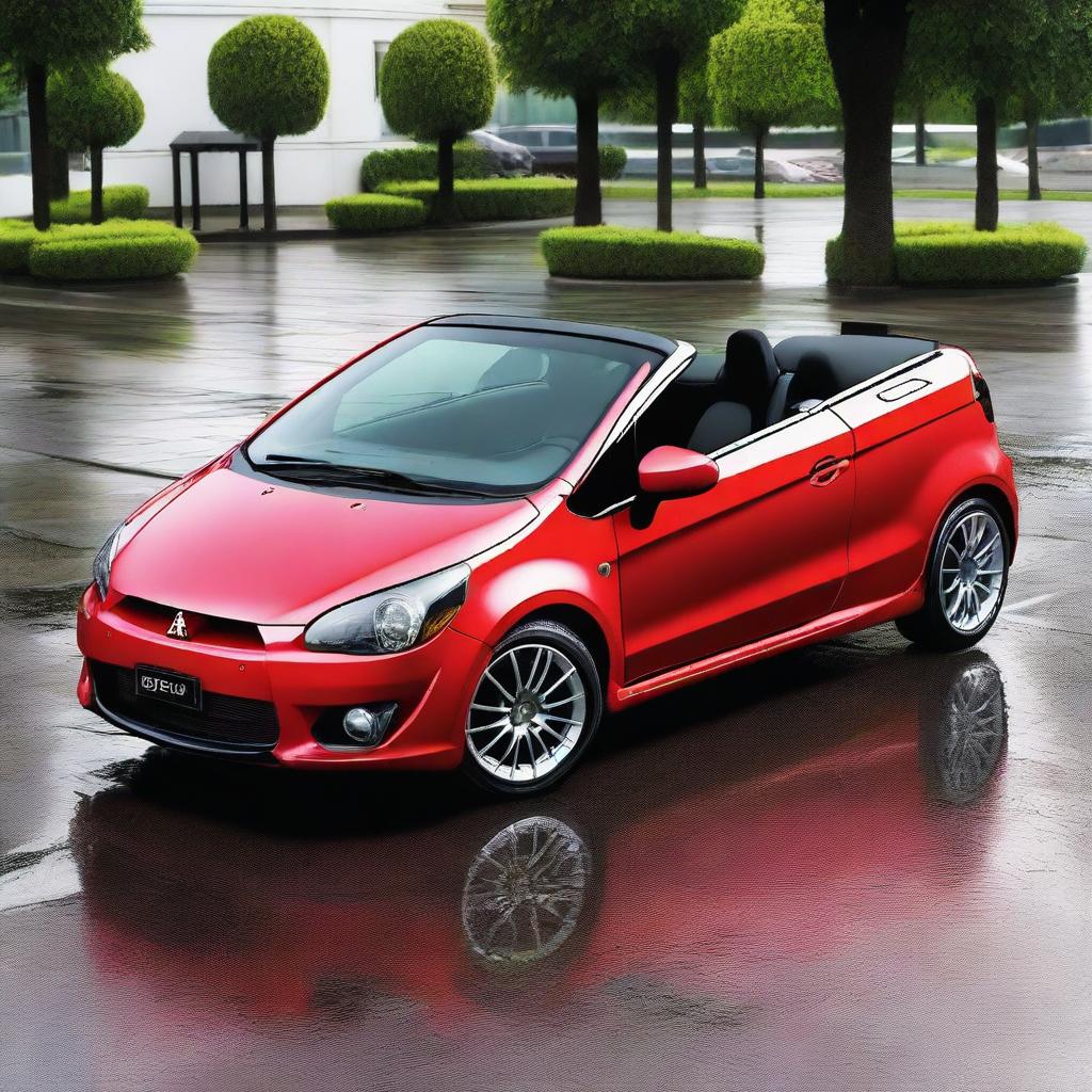 A high-resolution photograph of a tuned Mitsubishi Colt CZC convertible in a bright, eye-catching color