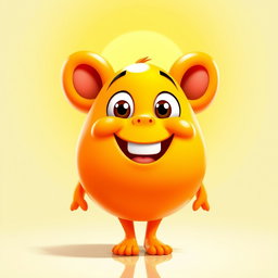 A bright orange, fat, blobby creature exuding happiness, with a shiny, rounded surface and a wide, joyful face