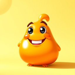 A bright orange, fat, blobby creature exuding happiness, with a shiny, rounded surface and a wide, joyful face