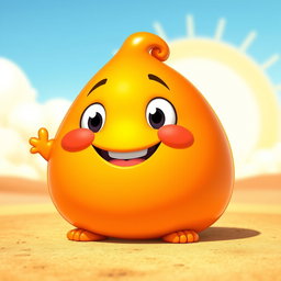 A bright orange, fat, blobby creature exuding happiness, with a shiny, rounded surface and a wide, joyful face