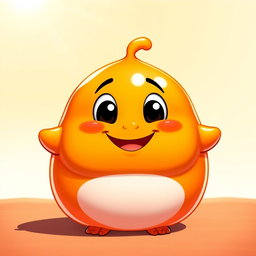 A bright orange, fat, blobby creature exuding happiness, with a shiny, rounded surface and a wide, joyful face