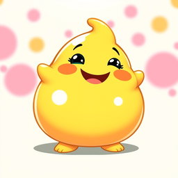A bright yellow, fat, blobby creature full of happiness, featuring a smooth, rounded body and an adorable, cheerful face