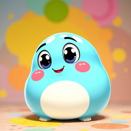 A bright light blue, fat, blobby creature filled with happiness, featuring a smooth, rounded body and a big, cheerful face