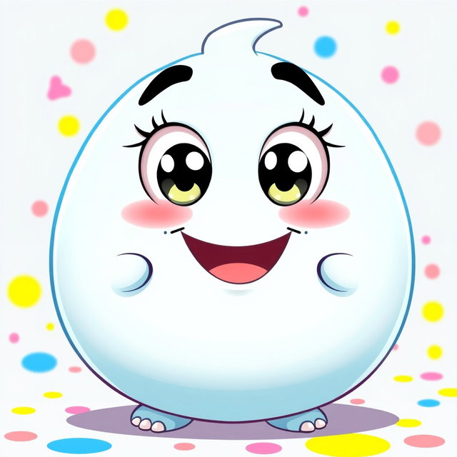 A bright light blue, fat, blobby creature filled with happiness, featuring a smooth, rounded body and a big, cheerful face