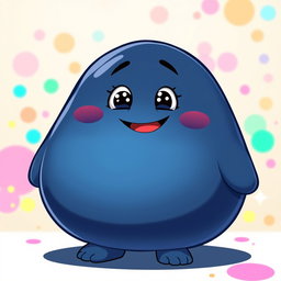 A dark blue, mega fat, blobby creature exuding happiness, with a smooth, oversized body and an endearing, cheerful face
