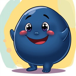 A dark blue, mega fat, blobby creature exuding happiness, with a smooth, oversized body and an endearing, cheerful face