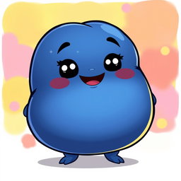 An indigo, fat, blobby creature brimming with happiness, featuring a smooth, rounded body and a delightful, cheerful face