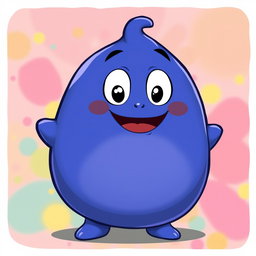An indigo, fat, blobby creature brimming with happiness, featuring a smooth, rounded body and a delightful, cheerful face