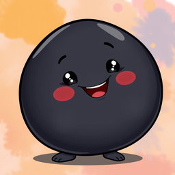 A black, fat, blobby creature that exudes happiness, featuring a smooth, rounded body and a charming, cheerful face