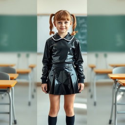 Edgy Elegance: Girl in Shiny Latex Uniform