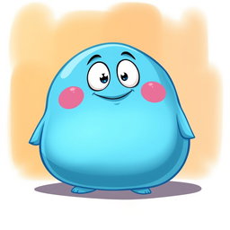 An ocean blue, fat blobby creature exuding happiness, characterized by its smooth, rounded body and a charming, cheerful face