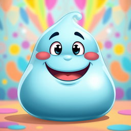 An ocean blue, fat blobby creature exuding happiness, characterized by its smooth, rounded body and a charming, cheerful face