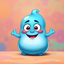 An ocean blue, fat blobby creature exuding happiness, characterized by its smooth, rounded body and a charming, cheerful face