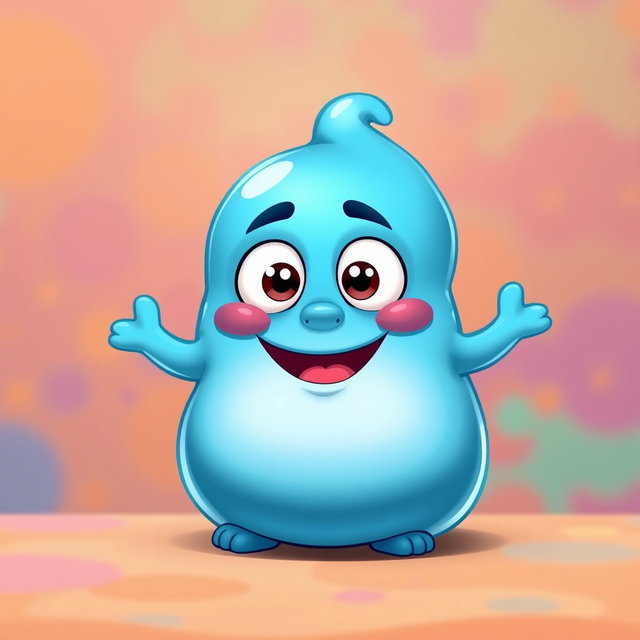 An ocean blue, fat blobby creature exuding happiness, characterized by its smooth, rounded body and a charming, cheerful face