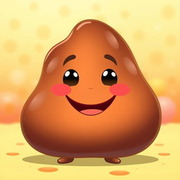 A cheerful anthropomorphic blob representing dark brown fat, characterized by a smooth, rounded shape and a shiny surface