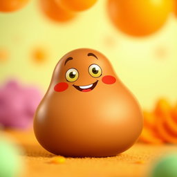 A cheerful anthropomorphic blob representing dark brown fat, characterized by a smooth, rounded shape and a shiny surface