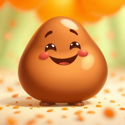 A cheerful anthropomorphic blob representing dark brown fat, characterized by a smooth, rounded shape and a shiny surface