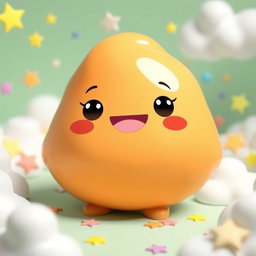 A cheerful anthropomorphic blob in a hazel color, characterized by a smooth, rounded shape and a glossy surface