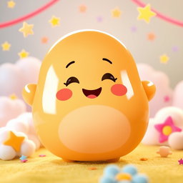 A cheerful anthropomorphic blob in a hazel color, characterized by a smooth, rounded shape and a glossy surface
