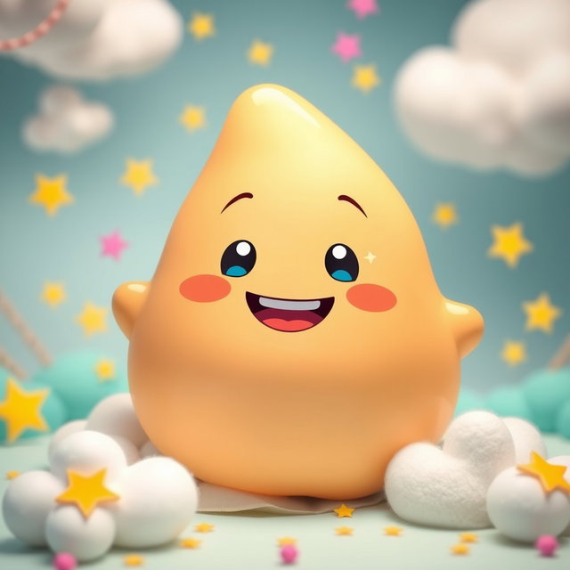 A cheerful anthropomorphic blob in a hazel color, characterized by a smooth, rounded shape and a glossy surface